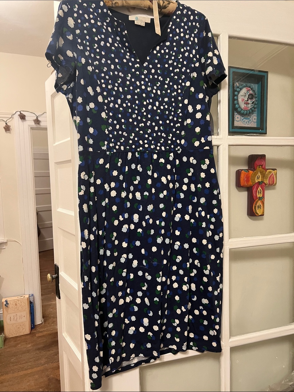 Boden Navy Floral V-Neck Midi Dress